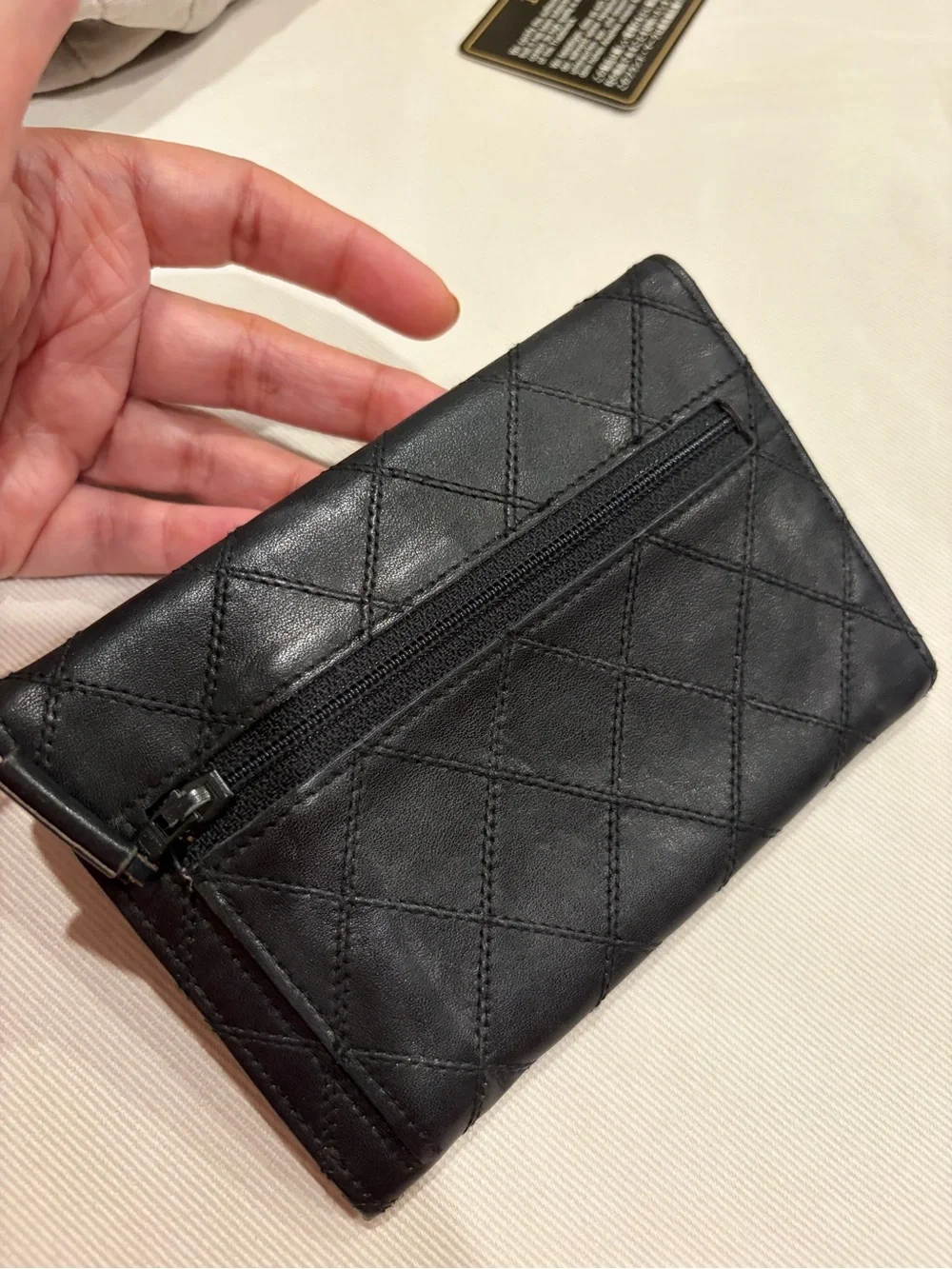 Chanel CC Black Leather Quilted Flap Envelope Wallet Clutch